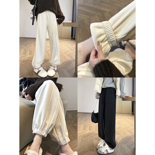 直筒收口束脚运动裤 高腰休闲哈伦裤 子 女秋冬2025新款 羊毛加绒卫裤