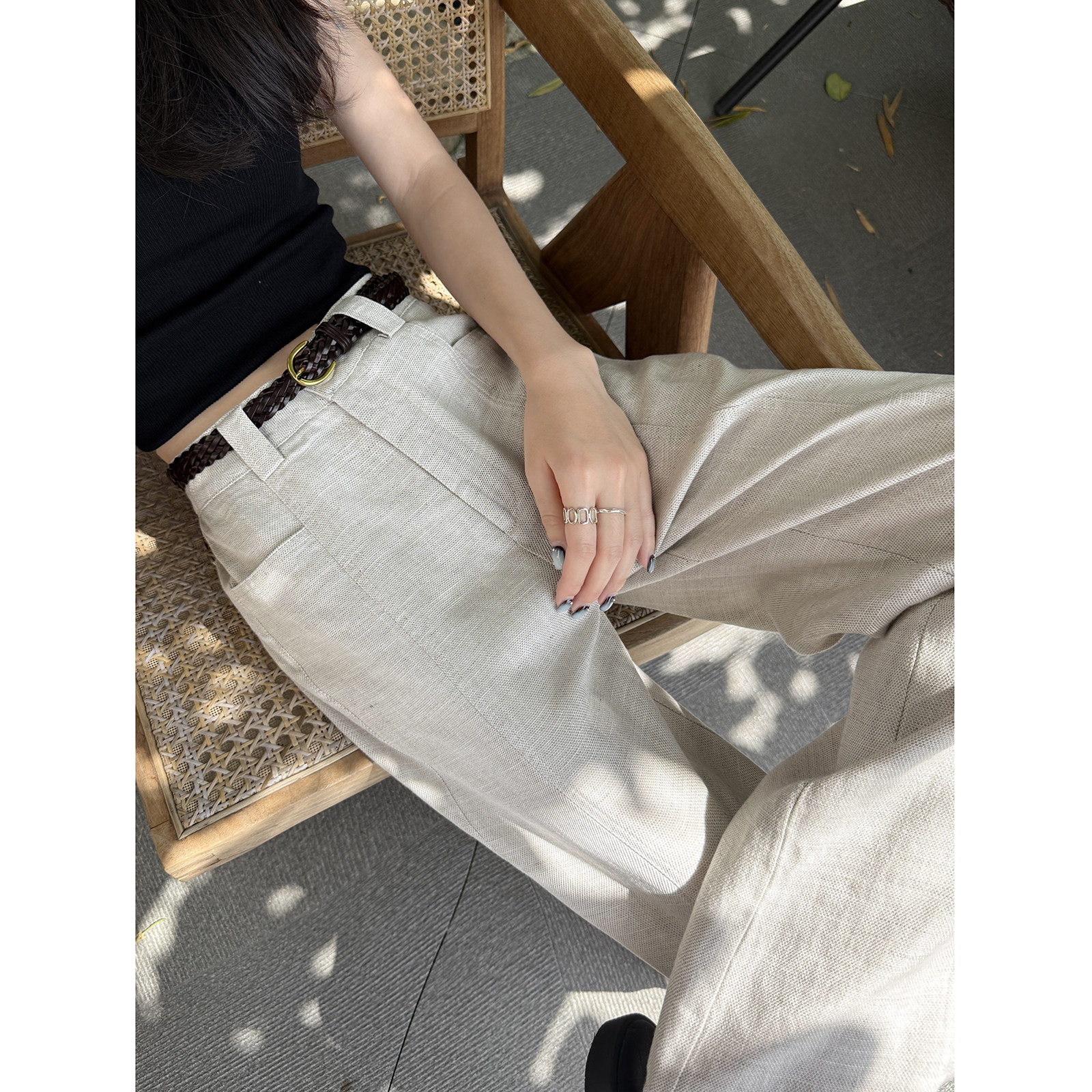 莱赛尔亚麻麻本色阔腿裤女2026夏薄款西装直筒裤垂感老钱风休闲裤