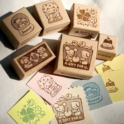 猫咪小狗木质印章ins冬季圣诞