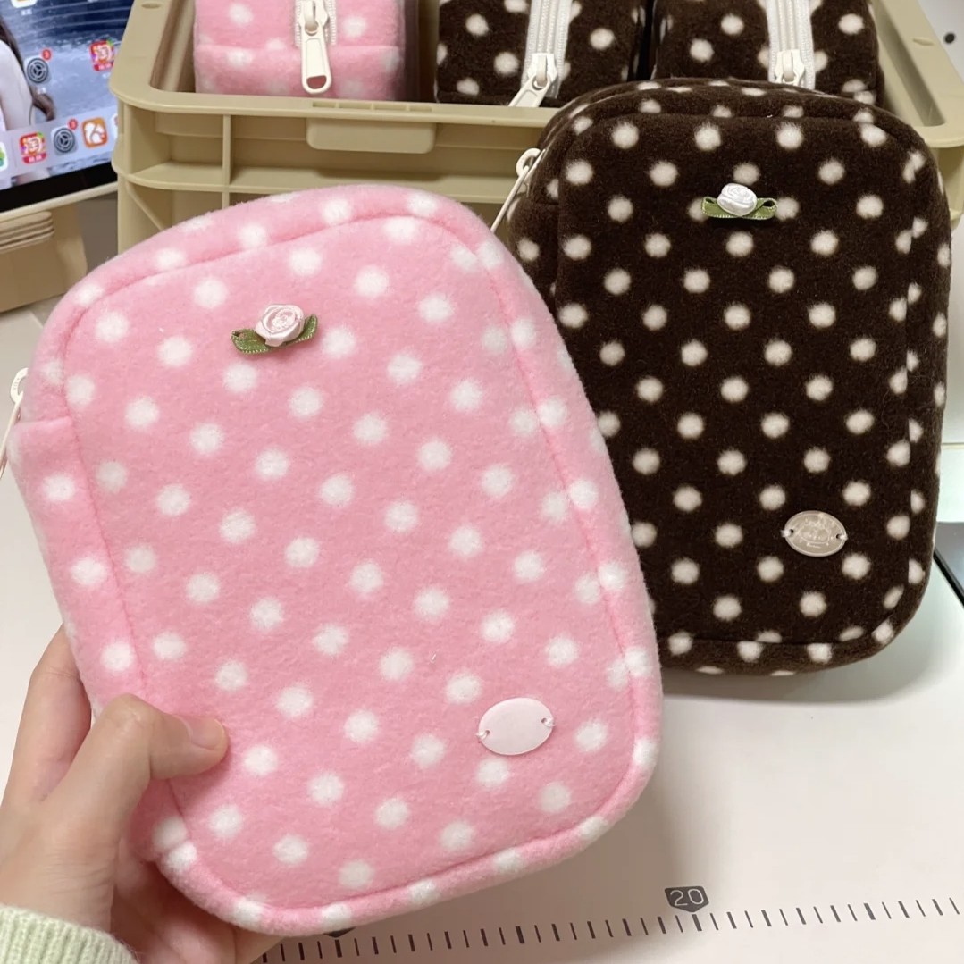 古早粉色棕色波点收纳包