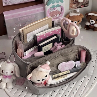 ins简约多夹层手账收纳包学生大容量多功能文具袋便携旅行化妆包