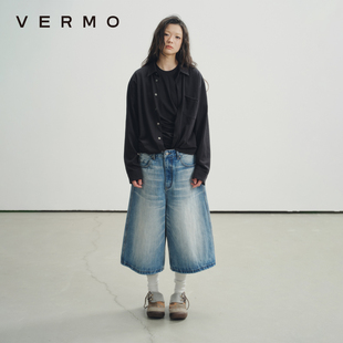 假两件多种穿法针织衬衫 自然堆叠褶皱 T恤上衣 扭转和连接 VERMO