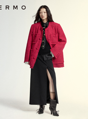 VERMO 破碎感精致美丽 男女同款宽松高比羊毛混纺粗花呢外套