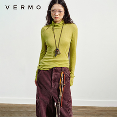 VERMO 复古别致明亮色彩 舒适柔软天丝羊毛堆领高领长袖打底衫