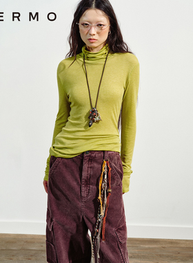 VERMO 复古别致明亮色彩 舒适柔软天丝羊毛堆领高领长袖打底衫
