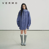 男女同款 宽松衬衫 经典 连帽抽绳广袖 格纹中长款 VERMO