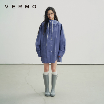 VERMO超大廓形连帽格子衬衫
