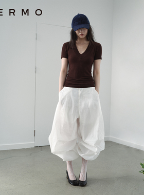 VERMO 雾感通透皱感肌理 舒适抗皱宽松弯膝降落伞收脚运动休闲裤