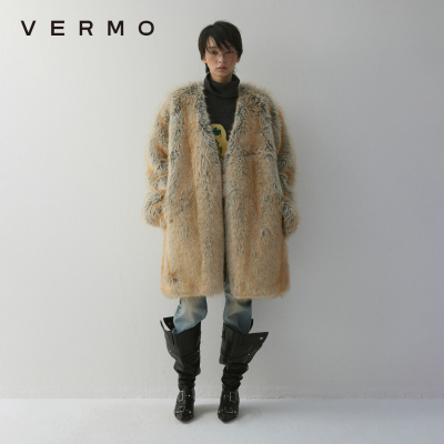 VERMO染尖复古环保皮草外套
