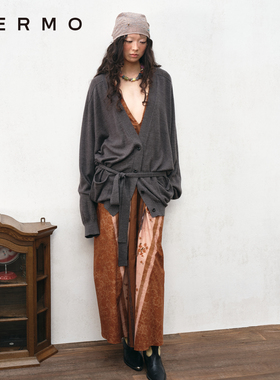 VERMO 卡胯比例绑带设计 慵懒轻松随意堆积褶皱羊毛针织衫外套
