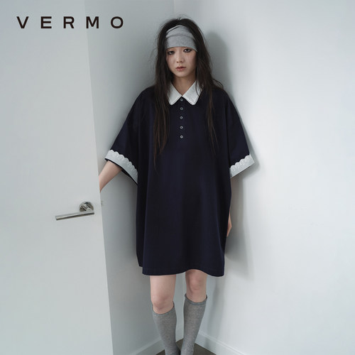 VERMO绣花领卷袖POLO衫