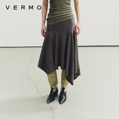 VERMO 复古做旧柔软麂皮绒 不规则斜裁半身裙
