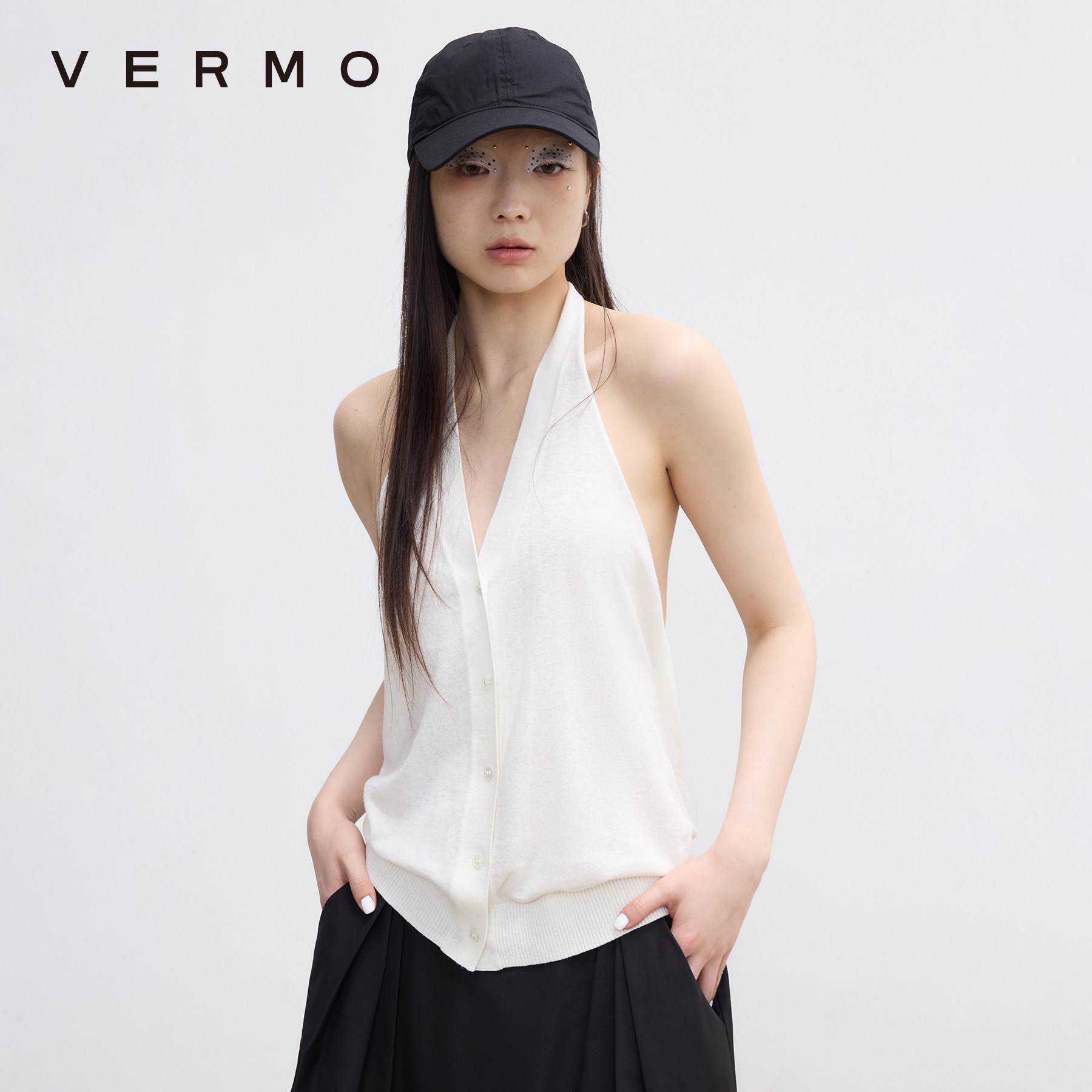 VERMO 可调节的露肤度 轻柔裹身绑带 可机洗亚麻棉挂脖针织背心