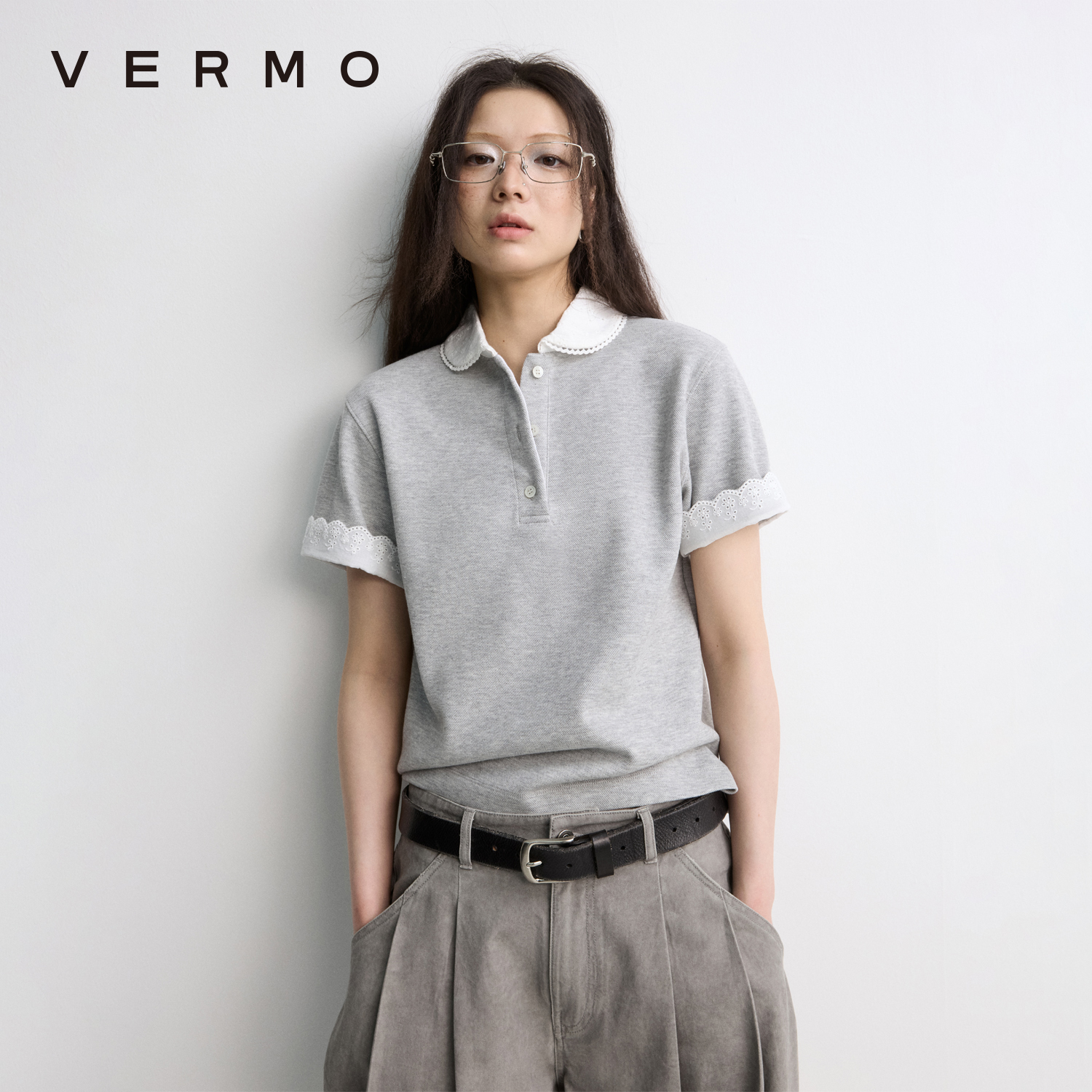 VERMO绣花拼接POLO衫