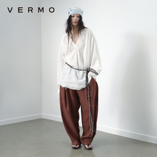 纯亚麻木耳边宽松罩衫 VERMO 手缝流苏线 质感清爽 轻松慵懒