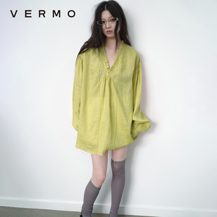 纯亚麻木耳边宽松罩衫 VERMO 手缝流苏线 清爽质感 别致色彩