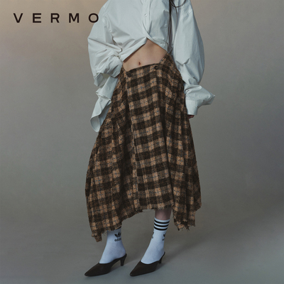 VERMO异形立裁格子呢半裙