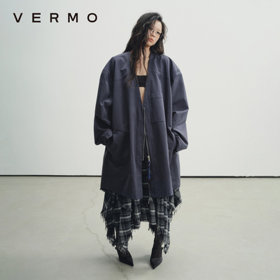 VERMO廓形深V中长款风衣外套