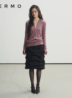 VERMO 柔软舒适弹力针织天丝羊毛 干枯玫瑰色彩 拉链连帽打底衫