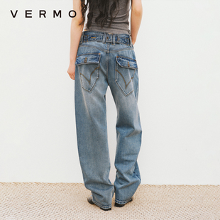美式 调节袢中低腰牛仔裤 复古裁剪 经典 水洗做旧立体廓形 VERMO