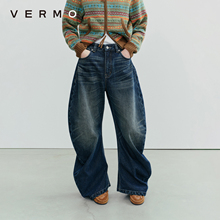 VERMO 平面扭裁 别致廓形 复古水洗做旧磨毛牛仔裤