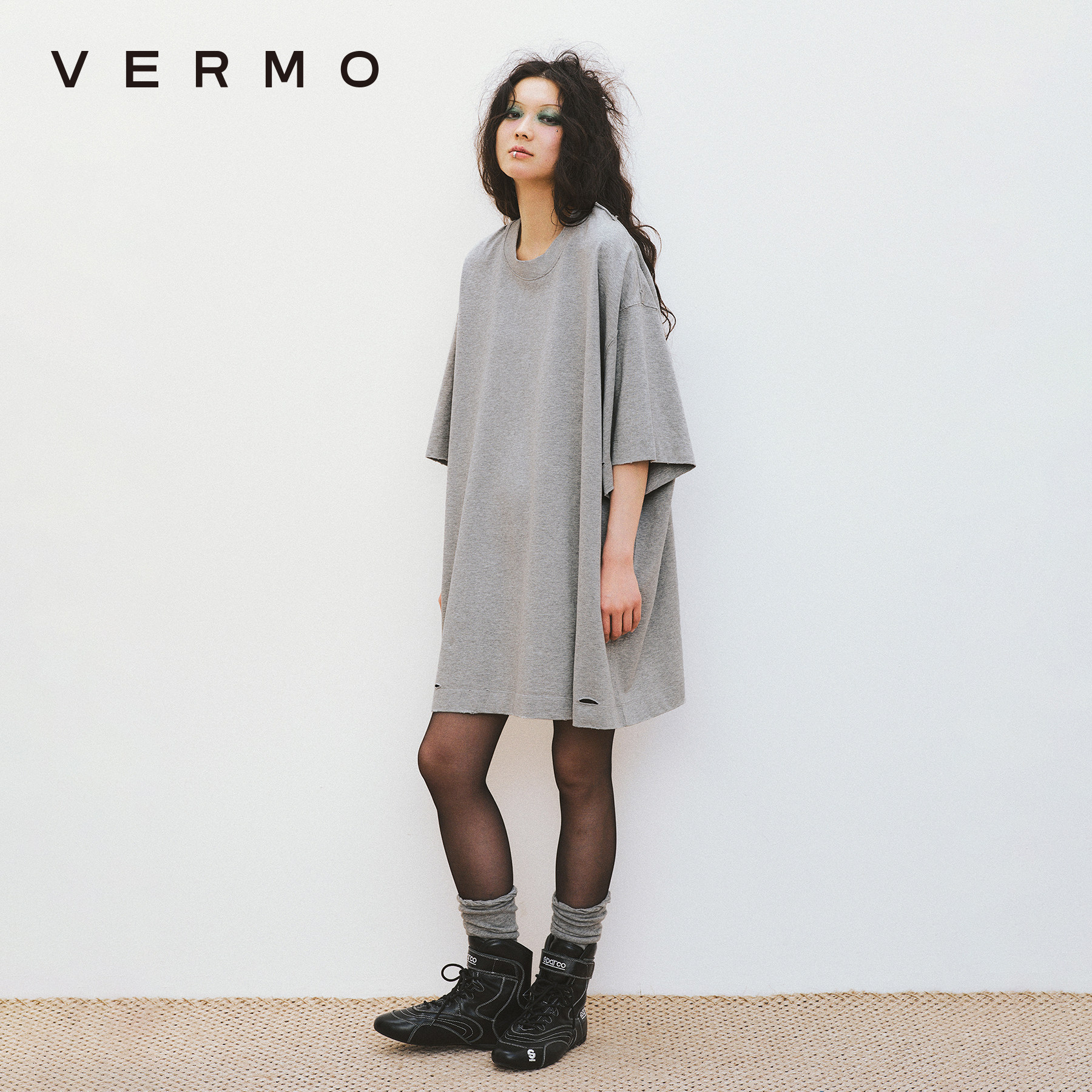 VERMO 刻意破旧 选择简单 复古水洗磨破柔软有型宽松短袖T恤