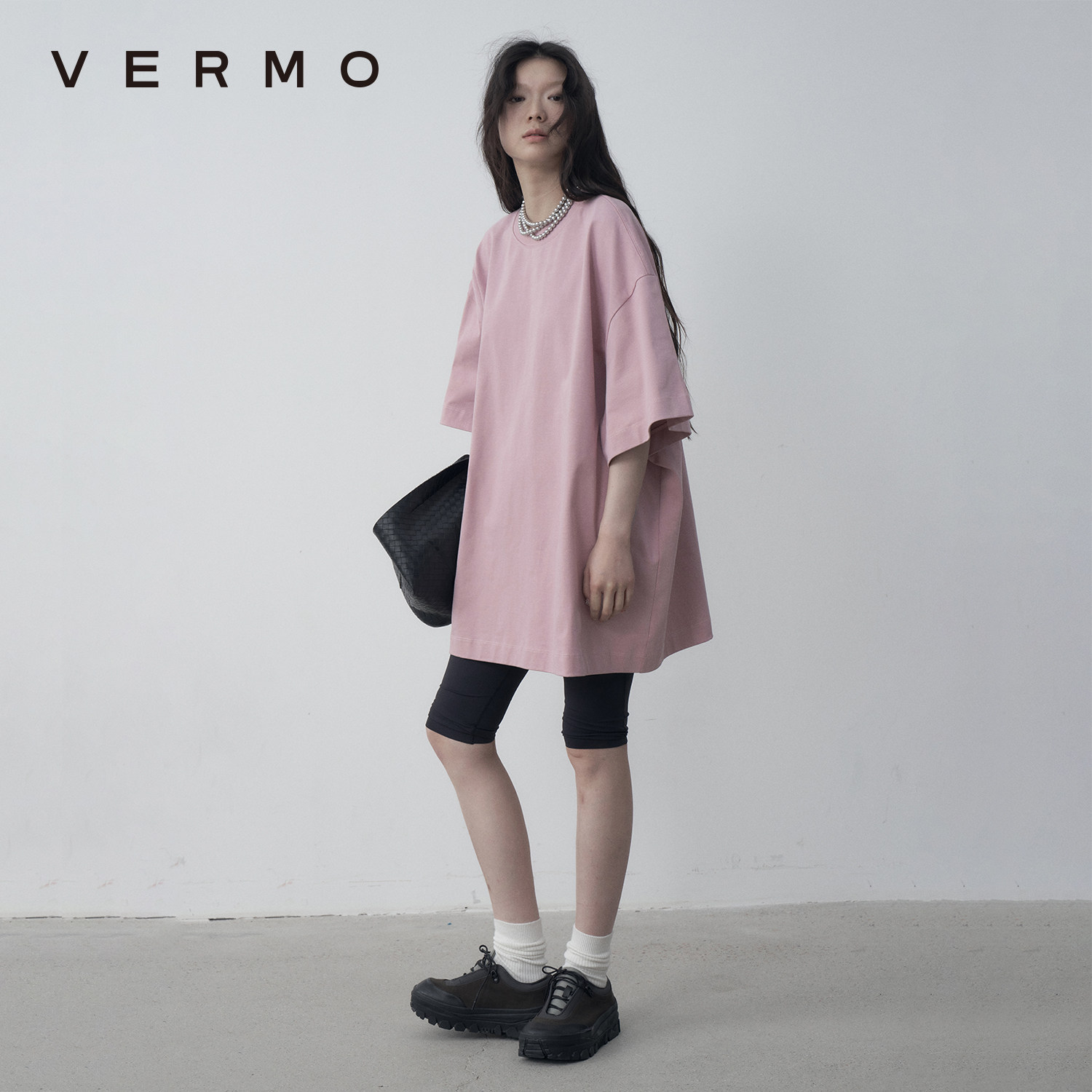 VERMO 别致灰梅子色 经典宽领大廓形 挺括重磅全棉短袖T恤