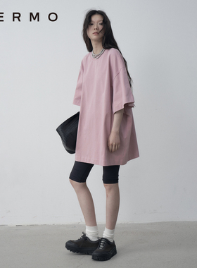 VERMO 别致灰梅子色 经典宽领大廓形 挺括重磅全棉短袖T恤