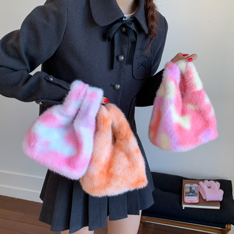 ins秋冬新款扎染毛毛包包女辣妹毛绒单肩包高级质感毛茸茸斜挎包