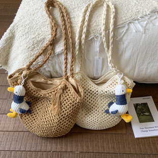 森系小众编织包包女2025新款 文艺托特包大容量海边度假手提包 时尚