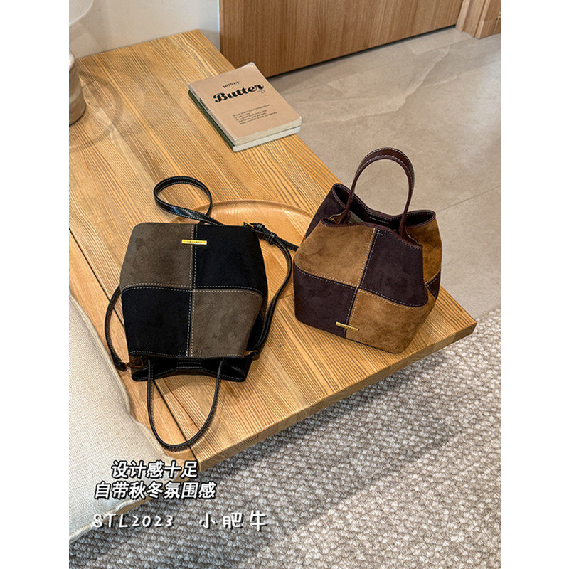 轻奢复古小众撞色拼接水桶包包女时尚手提单肩包气质百搭手机包,箱包皮具/热销女包/男包,通用款女包,淘宝优惠券,粉丝福利购,淘宝优惠卷