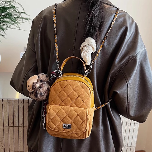 复古麂皮绒迷你双肩包包女2025新款时尚高级感小香风菱格链条背包