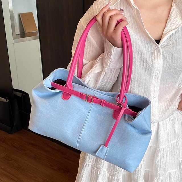 复古撞色腋下包手提托特包