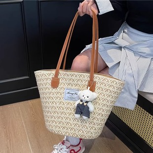百搭ins草编包包女大容量2025新款 潮夏日度假沙滩草包托特水桶包