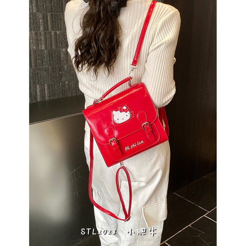韩版可爱红色双肩包包女2026新款潮学院风小众百搭少女风洋气背包