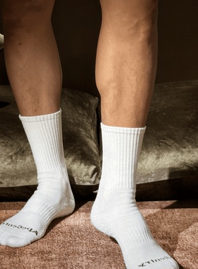 猿士棉品7双装新款毛巾底袜子黑白长筒纯棉防臭吸汗运动黑色男士