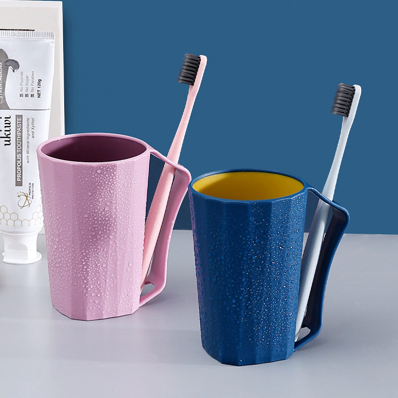 日式带手柄漱口杯双色家庭家用塑料杯情侣旅行刷牙杯厂家 便携