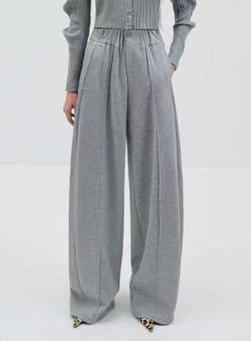 N·MORE设计师品牌 25冬季新款 灰色松紧腰褶裥宽松卫裤女