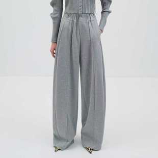 灰色松紧腰褶裥宽松卫裤 新款 女 25冬季 N·MORE设计师品牌