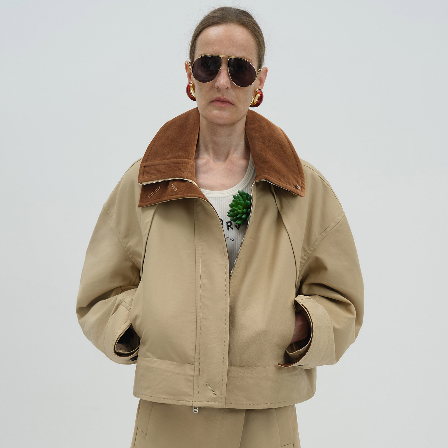 NMORE设计师品牌 25冬季新款 秋霜卡立领廓形两穿风衣棉胆外套