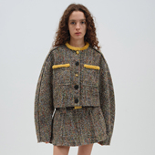 NMORE设计师品牌 饰粗纺羊毛廓形外套 金棕彩纱毛边装 25冬季 新款