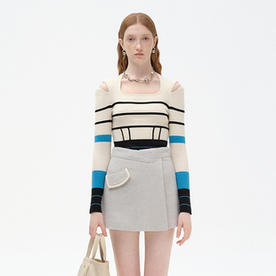 仿鱼骨撞色条纹针织衫 N·MORE设计师品牌 秋冬