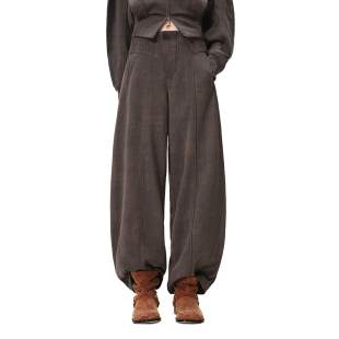 N·MORE设计师品牌 月霾灰斜N字松紧腰卫裤