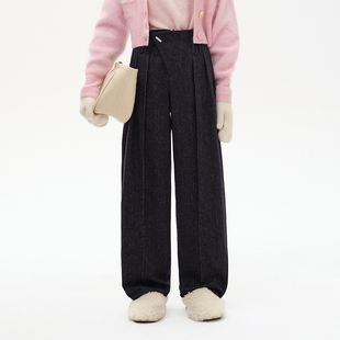 饰褶裥羊毛直口长裤 N·MORE冬季 青金石蓝斜搭门装