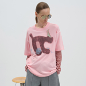 NMORE设计师品牌 针织T恤裙 抽象猫咪印花镂空袖 25秋季 新款