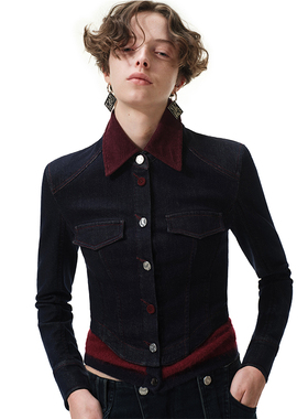 N·MORE设计师品牌 活性染深蓝色修身复古牛仔衬衫女