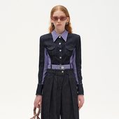 N·MORE设计师品牌 秋冬 深幻蓝撞色拼接牛仔短外套