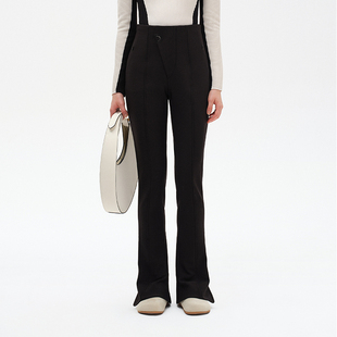 微喇裤 N·MORE设计师品牌 高腰修身 休闲裤 秋冬黑色波浪腰头马蹄裤