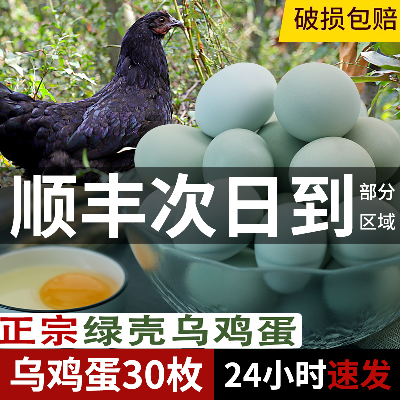 乌鸡蛋新鲜正宗农家散养山鸡蛋绿壳鸡蛋笨鸡蛋30枚整箱绿壳土鸡蛋