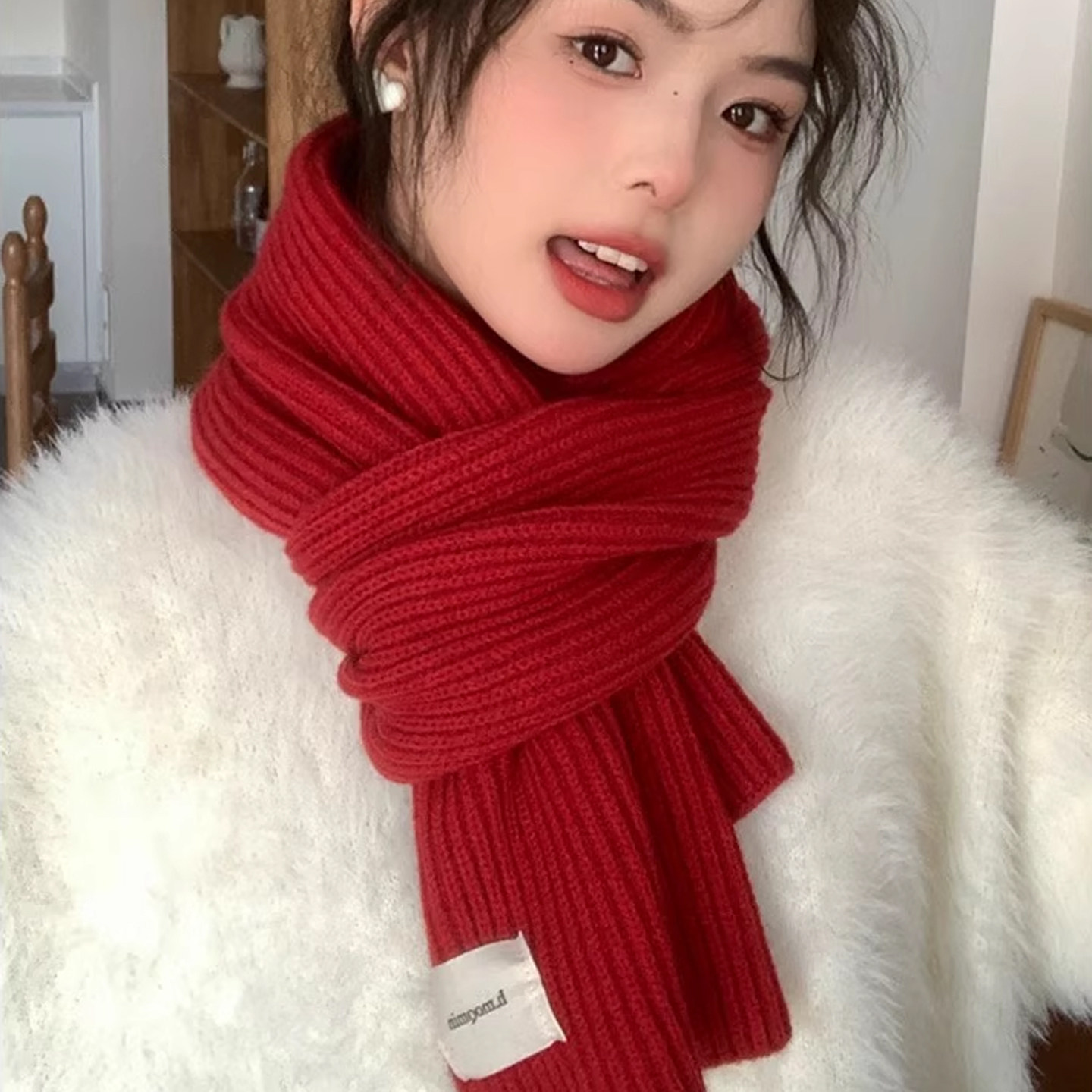 红色围巾女款2026新款冬保暖加厚针织圣诞围巾高级感新年流行爆款,服饰配件/皮带/帽子/围巾,围巾/丝巾/披肩,淘宝优惠券,粉丝福利购,淘宝优惠卷